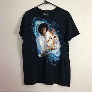 Bob Ross Space Galaxy Graphic Tee Tshirt Black Sz Large Top Short Sleeve